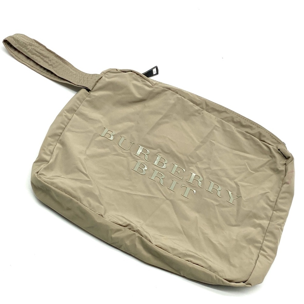Burberry Brit Tan Nylon Travel Cosmetic Clutch Pouch Bag Wristlet Small